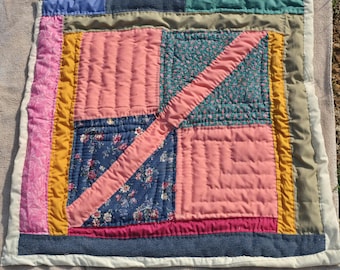 Gees Bend Inspired Denim & Pink Block Art