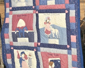 Nursery Rhymes Quilt: Red, Navy, and White