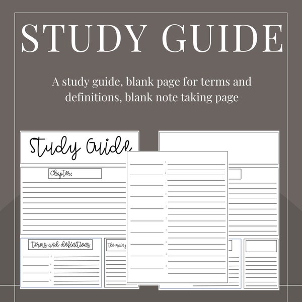 Study guide template, goodnotes for college, note taking template, print on demand, journal template, school notes, college note template