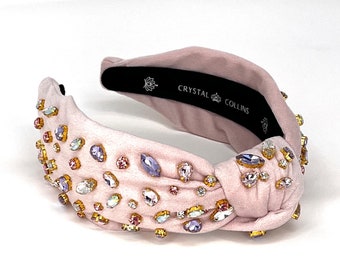 Crystal Velvet Headband: Pink Jeweled Everyday Crown - Etsy display picture 2