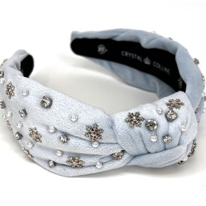 HEADBAND IN SKY BLUE TWEED CRYSTALS LOGO 407888