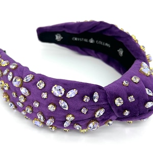 Purple Velvet Headband: Crystal Gem Hairband, Bridal Jewelry