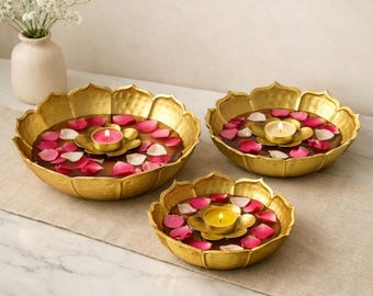 Lotus Shape Decorative Bowl, Urli -  (8, 10, 12, and 14 inches) Diwali Diya bowl, Indian wedding