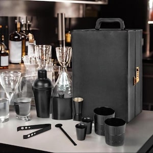 Handcrafted Black Bar Set with Case – 9-Piece Gift Set.