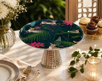 Decorative Cake Stand, Botanical Cake Pedestal, Dessert Display Stand, Tropical Home Decor