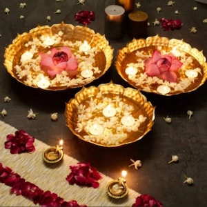 Lotus Shape Decorative Bowl, Urli -  Set of 3 (10, 12, and 14 inches) Diwali Diya bowl, Indian wedding