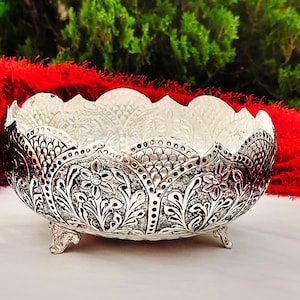 Antik tysk silverbudgetvänlig blom-urli | Traditionell heminredningsskål | Elegant mittpunkt för festivaler och presenter