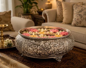 German Silver Urli Bowl | Floating Candle Bowl | Floral Centerpiece | Diwali Decor | Indian Home Decor | Wedding Decoration