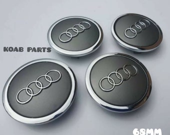 Set van 4 zilvergrijze Audi lichtmetalen wielnaafdoppen embleembadges 68 mm