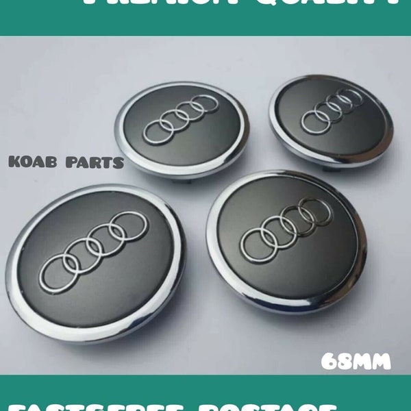 Set Of 4 Silver Grey Audi Alloy Wheel Hub Centre Caps Emblem Badges 68mm