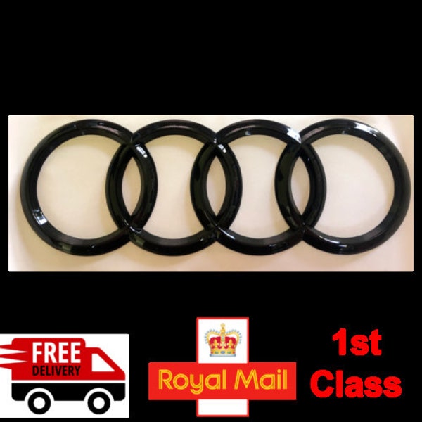 Schwarz Glanz Hinten Hinten Audi Badge Ringe Logo Emblem Audi A3 A4 A5 A6 192mm x 68mm