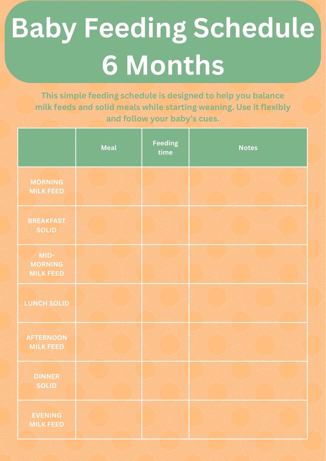 Baby Feeding Schedule 6 Months Printable | Weaning Planner | Infant ...