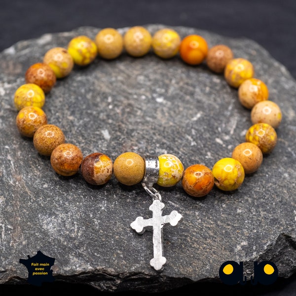 Bracelet avec une perle personnalisée croix avec des pierres en Jaspe jaune