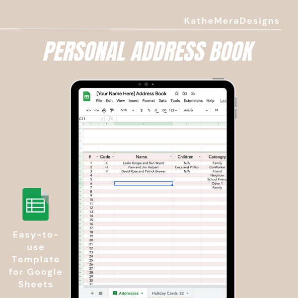 Excel Address Book Etsy