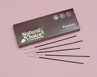 Passion Incense Sticks 100 Grams, Low Smoke Traditional Incense Sticks Made from Scratch, Never Dipped (Passion, Single Pack)