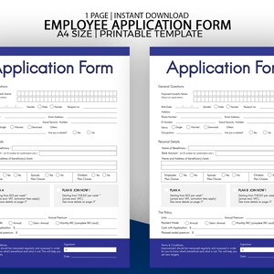 Employment Application Template, Editable Canva Form for candidate New Hire Employee, PDF Printable Templates, Recruitment Selection Forms