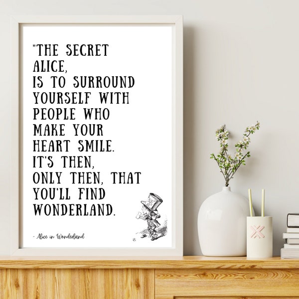 The Secret Quote, Mad Hatter, Alice In Wonderland Wall Print, Home Decor, Wall Art, Inspirational, Lewis Carroll, Vintage minimalist artwork