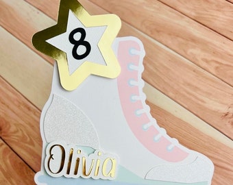 Roller Skate Cake Topper with pastel colors.  Cake  topper is great for a Roller Skate Party, Skate Party, Roller Derby Celebration.