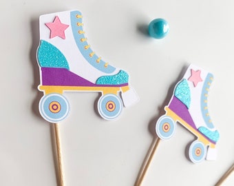 Rollschuh Cupcake Topper| Rollschuh-Party-Dekor|Skate Cupcake Topper| Roller-Derby-Feier| Cupcake Topper Glitzer| Mädchengeburtstag
