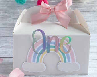 Rainbow Gable Box with Pastel Colors Rainbow with Bow. Great for any Rainbow Party favor, Rainbow birthday, or First birthday. Get it today!