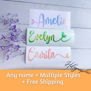 Mermaid Tail Decal Name in Holographic Vinyl. Great for back to school materials, home schooling, school supplies! Great easter gift!