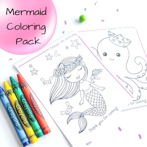 Mermaid Coloring Pack for Birthday Party. Coloring pages ideal to give as a favor in a mermaid party. Great Graduation gift!