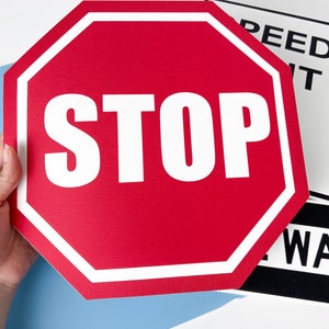 Race Car Signs in CARDSTOCK. Stop sign,One way sign and speed limit sign are perfect for a car birthday, race car birthday, car celebration.