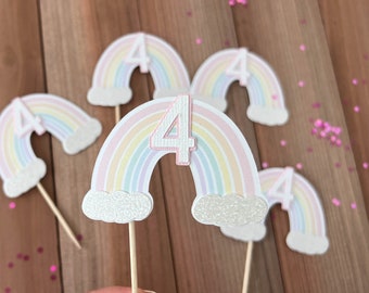 Regenbogen Cupcake Topper in Pastellfarben und Alter. Ideal für eine Regenbogen-Party zum ersten Geburtstag, eine Regenbogen-Babyparty oder eine Regenbogendekoration!
