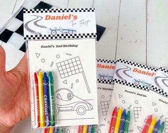 Race Car Coloring Pack for Birthday Party. Coloring pages ideal to give as a favor in a car birthday, race car birthday, car celebration.