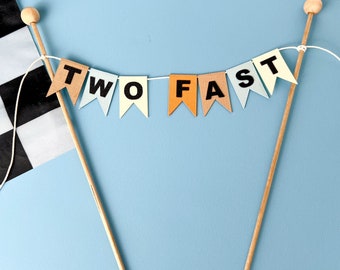 Race Car Cake topper. Bunting Cake topper ideal for a a car birthday, race car birthday, car celebration, two fast celebration.