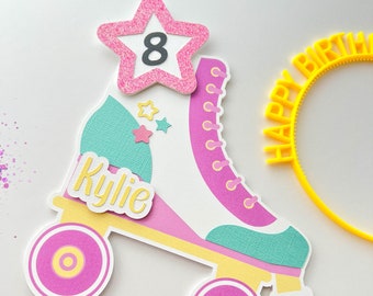 Roller Skate Cake Topper with Vibrant Colors.This layered cake topper is great for a Roller Skate Party,Roller Derby Celebration.