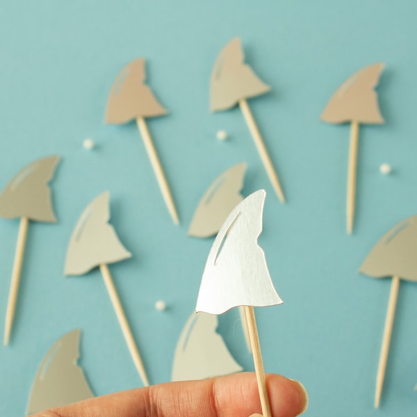 Shark Fin Cupcake topper, Mini Cupcake or Toothpick Topper. Ideal for a Shark Birthday Decor, Shark Party, Shark Celebration. Get it today!