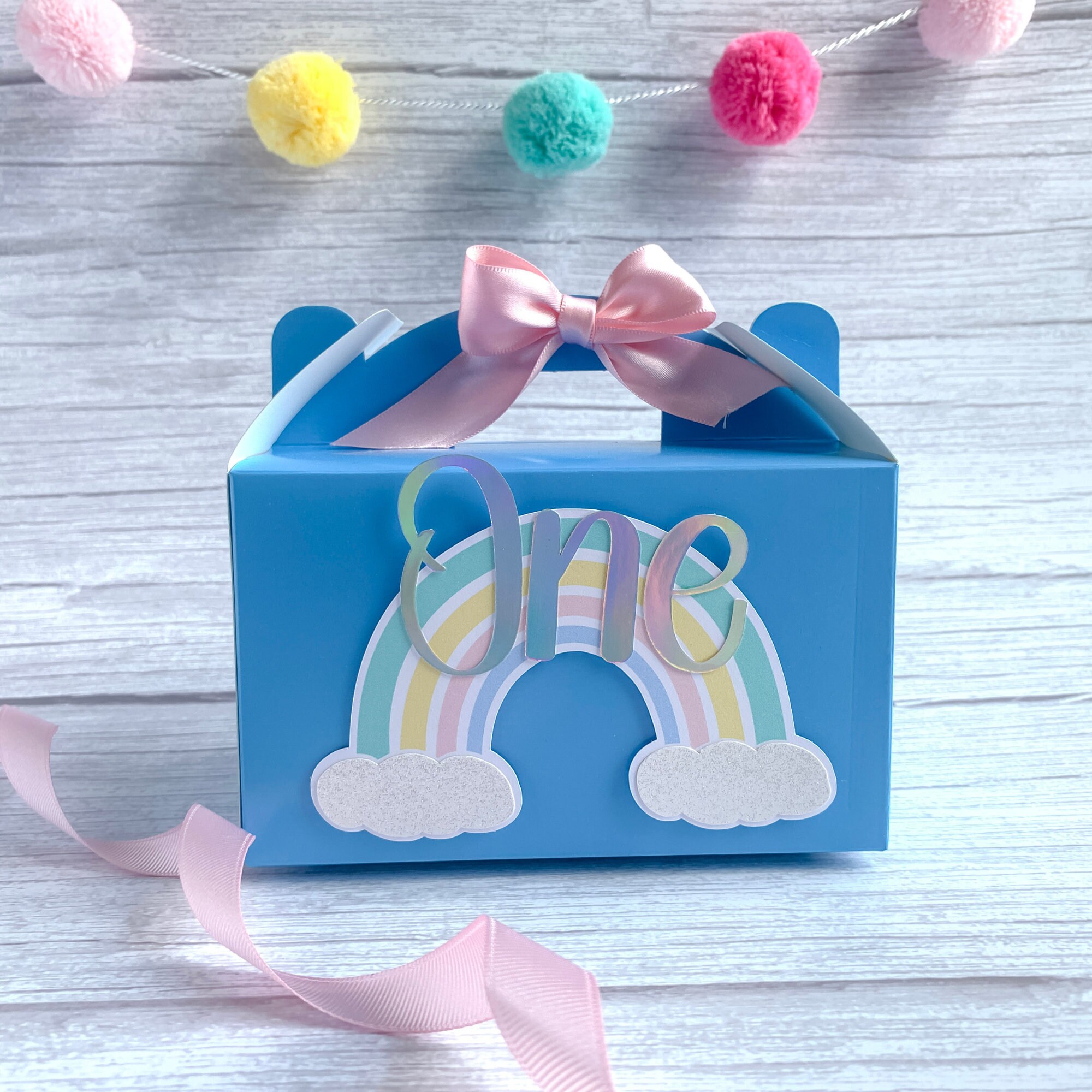 Rainbow Gable Box with Bow. Great for any Rainbow Party favor, Rainbow birthday, Graduation Party or First birthday. Get it today!
