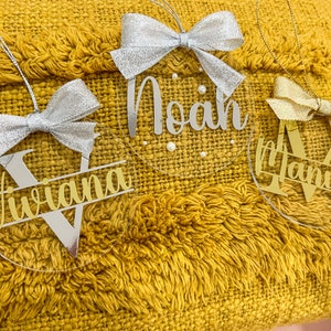 Christmas Ornament in Acrylic with pearls. Unique holiday decor. Personalized ornament for your Christmas tree or to give as a gift.