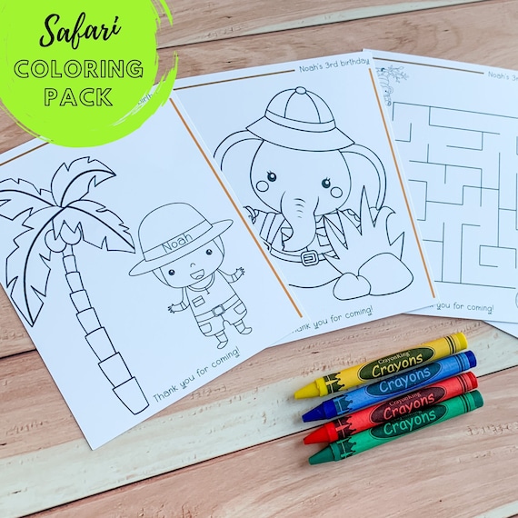 Safari Coloring Pack birthday favor. Great for a jungle or safari birthday for a Goodie Bag! Great Graduation gift!