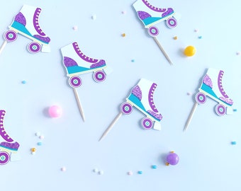 Roller Skate Cupcake Topper| Roller Skate Party Decor|Skate Cupcake Topper| Roller Derby Celebration| Cupcake Topper Glitter| Girls Birthday