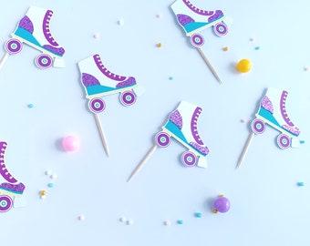 Rollschuh Cupcake Topper | Rollschuh-Party-Dekor|Skate Cupcake Topper| Roller Derby Feier| Cupcake Topper Glitzer | Mädchen-Geburtstag