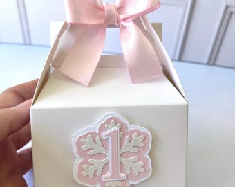 Onederland Favor Boxes — Winter Birthday Party Box, First Birthday Favor, Snowflake Theme Gift Box. Mini and Standard Gable Boxes available