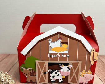 Farm Gable Box – Red and Green Barnyard Birthday Favor Box for First Birthday, Farm Party, Animal Theme, Barn Party (Tag Not Included)