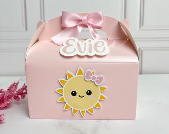 Sunshine Gable Box – Sunshine Party Favor with Bow, Sun Gift Box & Matching Cupcake Toppers, Baby Shower or Birthday Decor