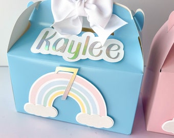 Rainbow Gable Box with Bow.Great for any Rainbow Party favor,Rainbow birthday, twins birthday,gender reveal or First birthday. Get it today!
