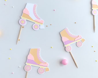 Grooviger Rollschuh-Cupcake-Topper, ideal für eine Rollschuh-Party-Dekoration, Skate-Party, Skater-Geburtstag mit Pastellfarben. Holen Sie es sich noch heute!