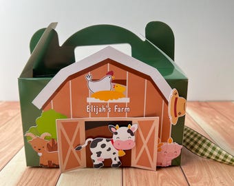 Farm Gable Box – Barnyard Birthday Favor Box for First Birthday, Farm Party, Animal Theme, Barn Party Decorations (Tag Not Included)