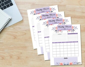 2022 druckbarer Monatsplaner, Monatskalender, Monatsplaner, 12-Monatskalender