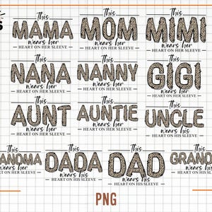 Personalizado Eu visto meu coração na manga dela Png, Leopard Mama Png, Leopard Family Png Bundle, Feliz dia das mães, Mama Leopard Png, Vovó Png