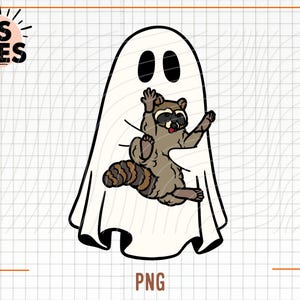 ute fantôme et raton laveur Halloween png, fantôme png, boo png, rigolote Halloween png, fantôme et mignon raton laveur png, téléchargement immédiat, fantôme png