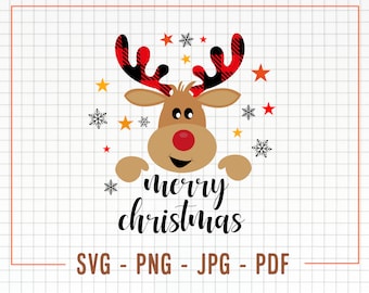Rendier SVG, Merry Christmas SVG, rendier PNG, schattig rendier, grappige kerst PNG, Svg-bestanden voor Cricut, sublimatie ontwerpen downloads