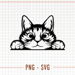 Cute Cat, Peeking Cat, Funny Kitty, Cat Svg, Pet Svg, Animal Funny Face, Printable Png, Cat Laser Cut File Cricut, Shirt Svg Illustration