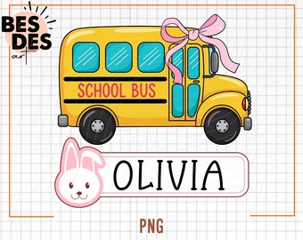 Aangepaste terug naar school png, coquette bow schoolbus png, schoolbus met kindernamen png, aangepaste naam png-ontwerp, gepersonaliseerd digitaal ontwerp, gepersonaliseerd digitaal ontwerp