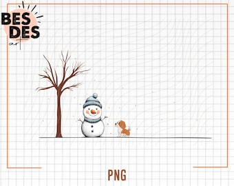 Christmas Snowman PNG, Christmas Dog Png, Snowman and Puppy Png, Snowman Png, Retro Christmas Png, Winter Png, Let it Snow Png